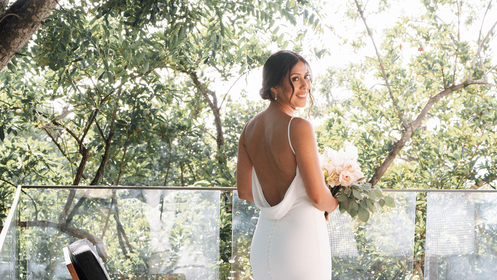 Bride on balcony