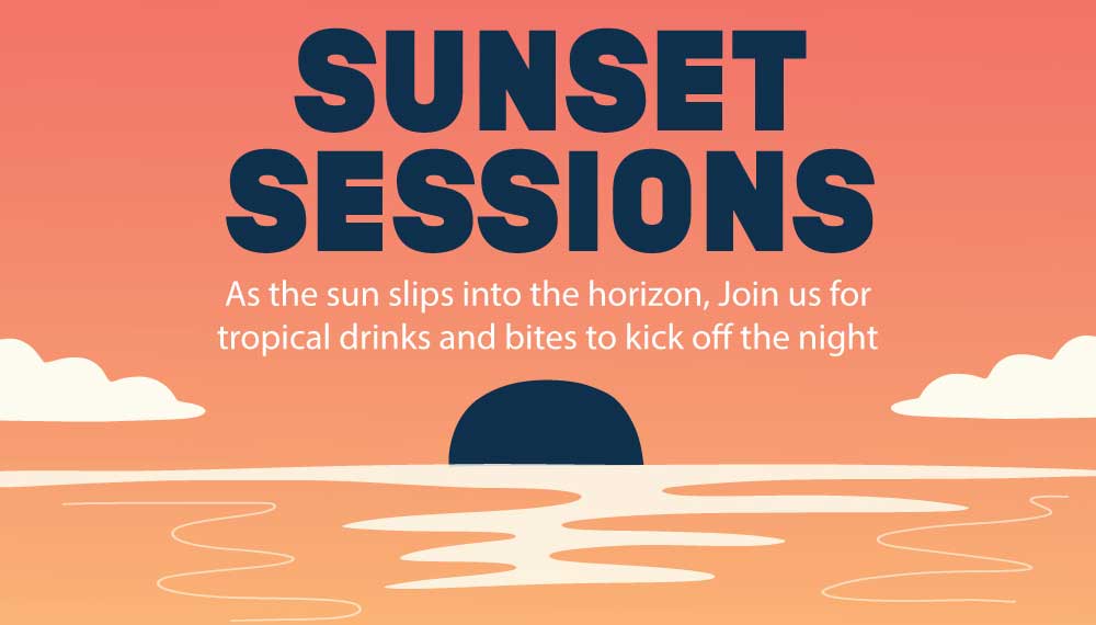 Grand Roatan graphic that says sunset sips